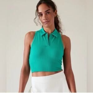 Athleta Aurora Seamless Crop Polo Tank Athleisure Green Ribbed Medium